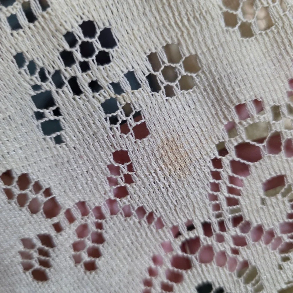 Vintage Cream Lace Tablecloth Floral Medallion Cottagecore Victorian 105x75